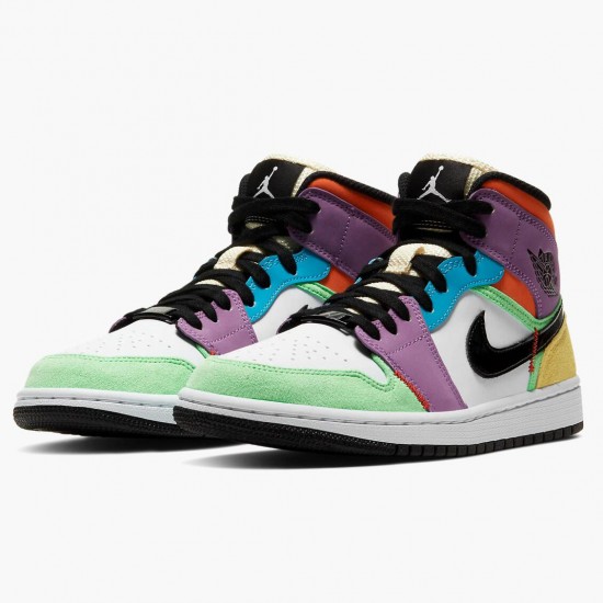 LJR Jordan 1 Mid SE Multicolor White/Black/Lightbulb Team Ora  CW1140-100