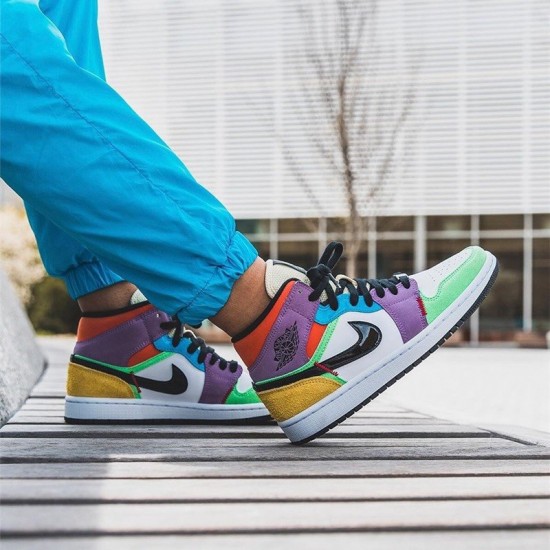 LJR Jordan 1 Mid SE Multicolor White/Black/Lightbulb Team Ora  CW1140-100