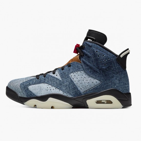 LJR Jordan 6 Retro Washed Denim Black Sail/Varsity Red/Black 384664-060