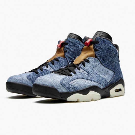 LJR Jordan 6 Retro Washed Denim Black Sail/Varsity Red/Black 384664-060