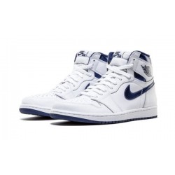 LJR Jordans 1 Retro High  “Metallic Navy” WHITE/MIDNIGHT NAVY Shoes 555088 106