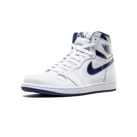 LJR Jordans 1 Retro High  “Metallic Navy” WHITE/MIDNIGHT NAVY Shoes 555088 106