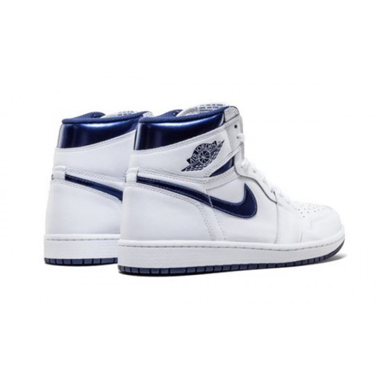 LJR Jordans 1 Retro High  “Metallic Navy” WHITE/MIDNIGHT NAVY Shoes 555088 106