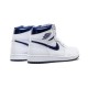 LJR Jordans 1 Retro High  “Metallic Navy” WHITE/MIDNIGHT NAVY Shoes 555088 106