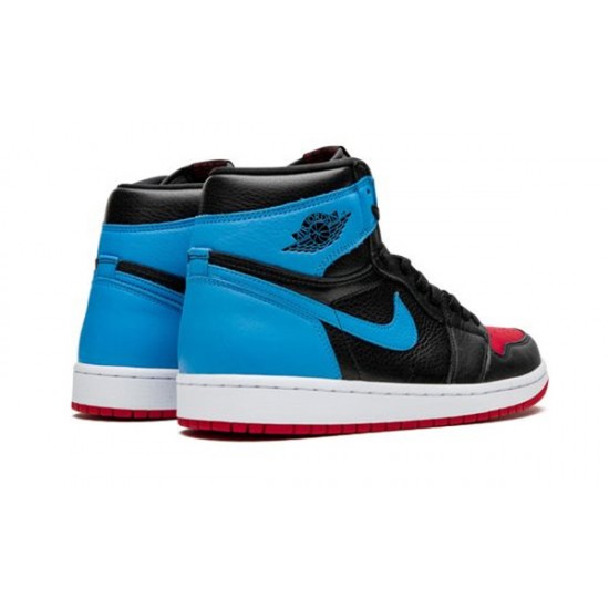 LJR Jordans 1 High UNC to Chicago BLACK/DARK POWDER BLUE/GYM RED Shoes CD0461 046