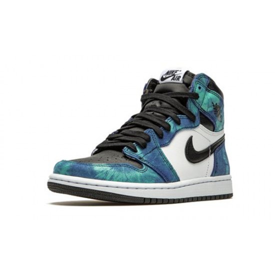 LJR Jordans 1 High WMNS “Tie-Dye” WHITE/BLACK-AURORA GREEN Shoes CD0461 100