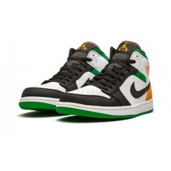 LJR Jordans 1 Mid Oakland WHITE/LASER ORANGE-BLACK Shoes 852542 101