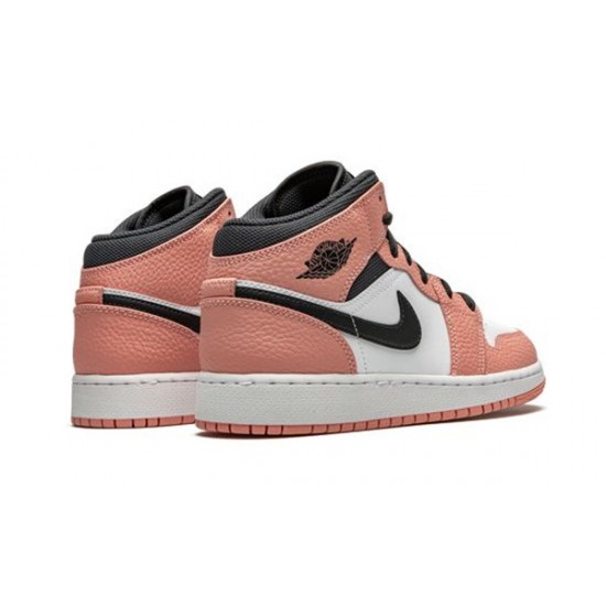 LJR Jordans 1 Mid Pink Quartz PINK QUARTZ/DK SMOKE GREY Shoes 555112 603