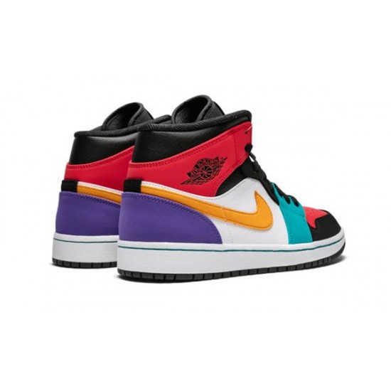 LJR Jordans 1 Mid “Multicolor” WHITE/UNIVERSITY RED BLACK Shoes 554724 125