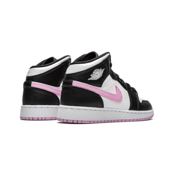 LJR Jordans 1 Mid White Black Light Arctic Pink White/LT Artic Pink-Black Shoes 555112 103