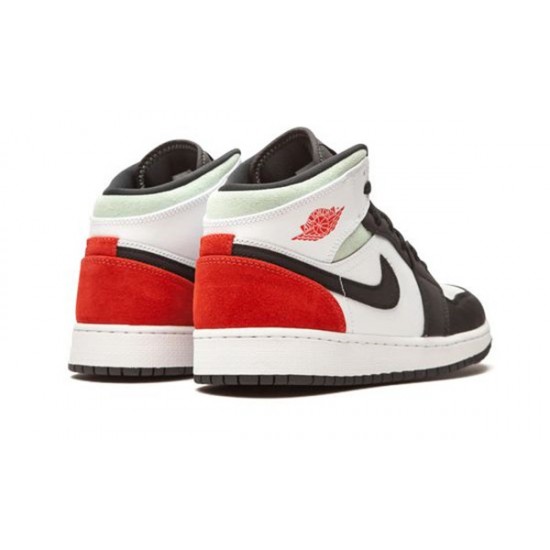 LJR Jordans 1 Mid White Red Black WHITE/TRACK RED-BLACK-IGLOO Shoes BQ6931 100