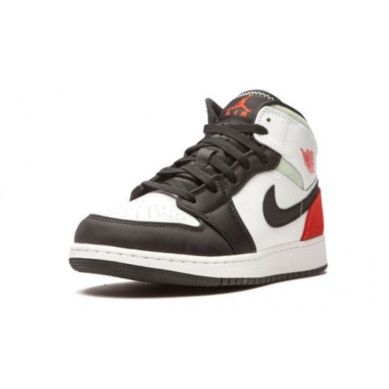 LJR Jordans 1 Mid White Red Black WHITE/TRACK RED-BLACK-IGLOO Shoes BQ6931 100