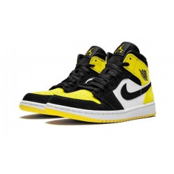 LJR Jordans 1 Mid "Yellow Toe" BLACK/BLACK-TOUR YELLOW Shoes 852542 071