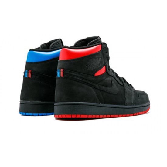 LJR Jordans 1 Retro High OG Quai 54 BLACK/ITALY BLUE Shoes AH1040 054