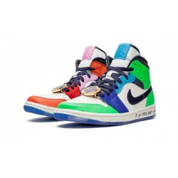 LJR Jordans 1 Mid "Fearless" WHITE/BLACK/HALF BLUE/HABANERO Shoes CQ7629 100