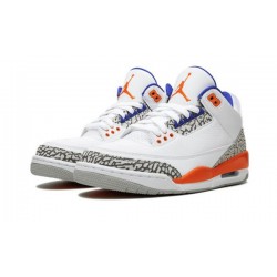 LJR Jordans 3 Retro "Knicks" WHITE/OLD ROYAL UNIVERSITY ORA Shoes 136064 148