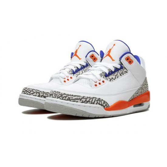 LJR Jordans 3 Retro Knicks WHITE/OLD ROYAL UNIVERSITY ORA Shoes 136064 148