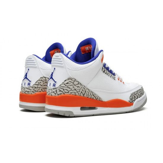 LJR Jordans 3 Retro Knicks WHITE/OLD ROYAL UNIVERSITY ORA Shoes 136064 148