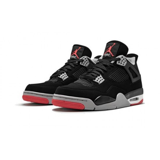 LJR Jordans 4 Bred BLACK/CEMENT GREY-SUMMIT WHITE Shoes 308497 060