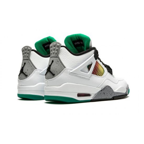 LJR Jordans 4 Retro WMNS “Rasta &Lucid Green” WHITE/BLACK-UNIV Shoes AQ9129 100