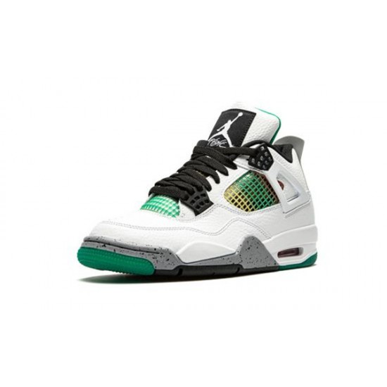 LJR Jordans 4 Retro WMNS “Rasta &Lucid Green” WHITE/BLACK-UNIV Shoes AQ9129 100