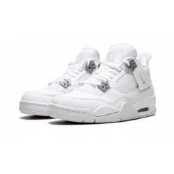 LJR Jordans 4 "Pure Money" WHITE/METALLIC SILVER Shoes 408452 100