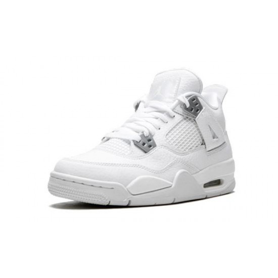 LJR Jordans 4 Pure Money WHITE/METALLIC SILVER Shoes 408452 100