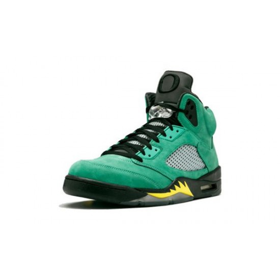 LJR Jordans 5 Retro Oregon Ducks BLACK/YELLOW STRIKE-AP GREEN Shoes 454803 535
