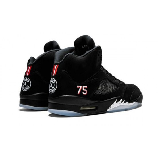 LJR Jordans 5 Retro Paris Saint-Germain BLACK/CHALLENGE RED-WHITE Shoes AV9175 001