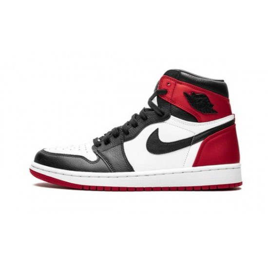 LJR Jordans 1 High Satin Black Toe BLACK/BLACK-WHITE-VARSITY RED Shoes CD0461 016